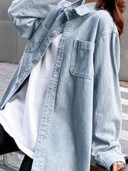 Loose Fit Long Sleeves Denim Shirt Women's Clothing