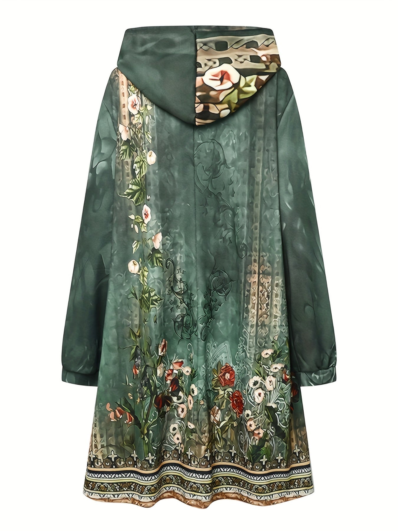 Floral Print Oversized Hoodie Drawstring Sweatshirt