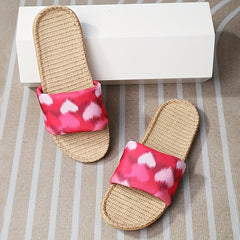 Women's Heart Pattern Slippers Open Toe Linen Sandals