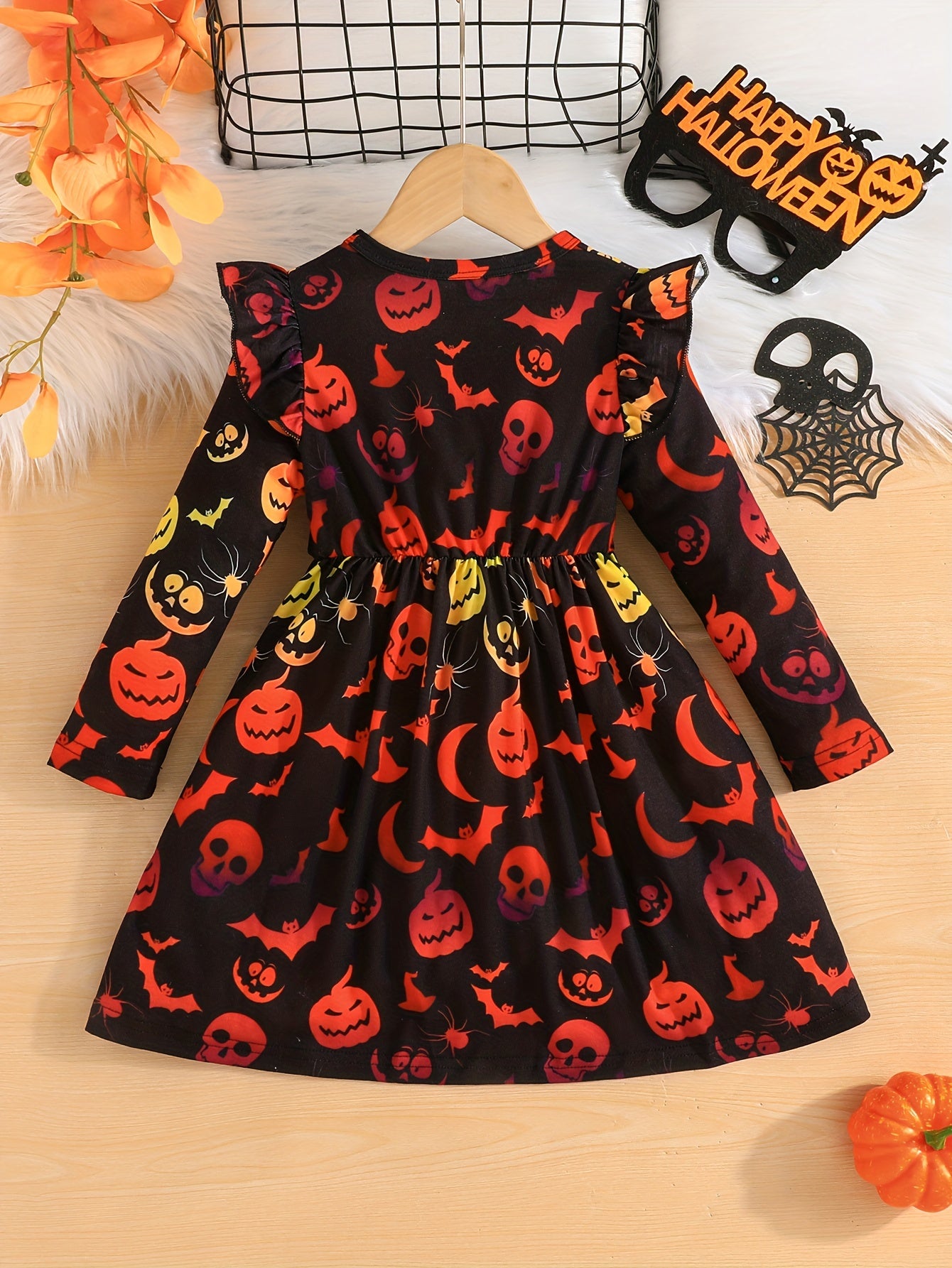 Stylish Dinosaurs Full Print Long Sleeve Dress For Girls