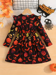 Stylish Dinosaurs Full Print Long Sleeve Dress For Girls