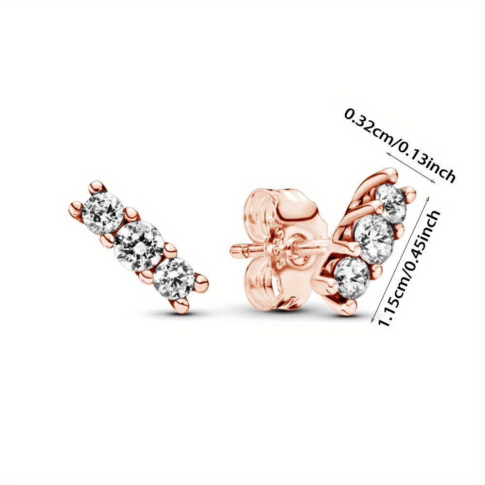 Zircon Girl Earrings Platinum Rose Hollow Clover Round Square