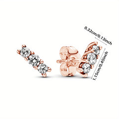 Zircon Girl Earrings Platinum Rose Hollow Clover Round Square