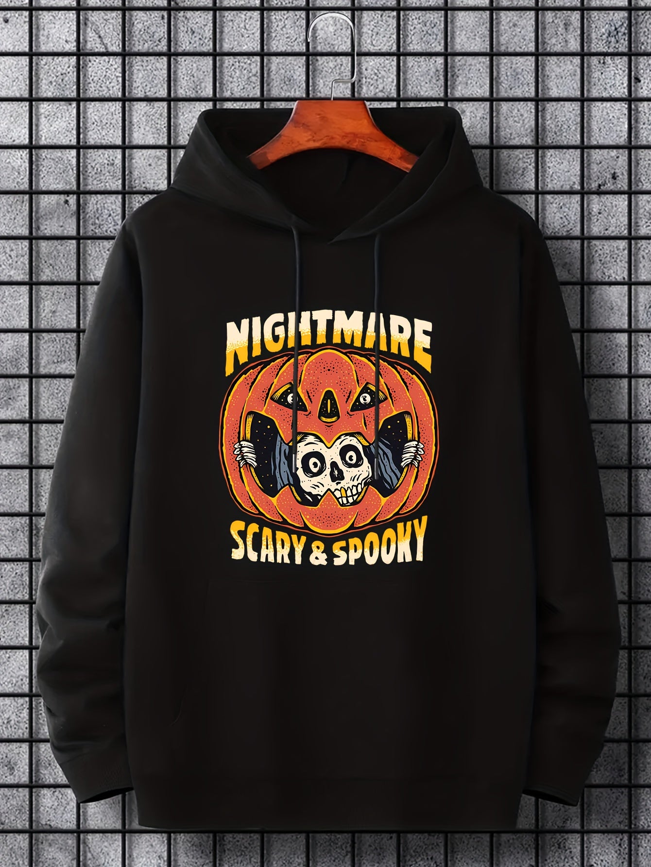 Men's Nightmare Print Hoodie Slightly Stretch Breathable Drawstring Sweatshirt