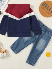 Boys Block Hooded Sweatshirt & Denim Jeans Set