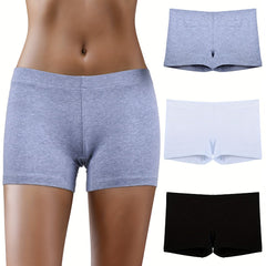 3pcs Solid Boyshort Panties Soft & Comfortable Stretch Panties