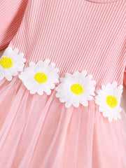 Baby Girls Mesh Dress with 3D Sunflower Decors