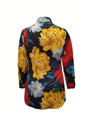 Chain Print Button Up Long Sleeve Blouse
