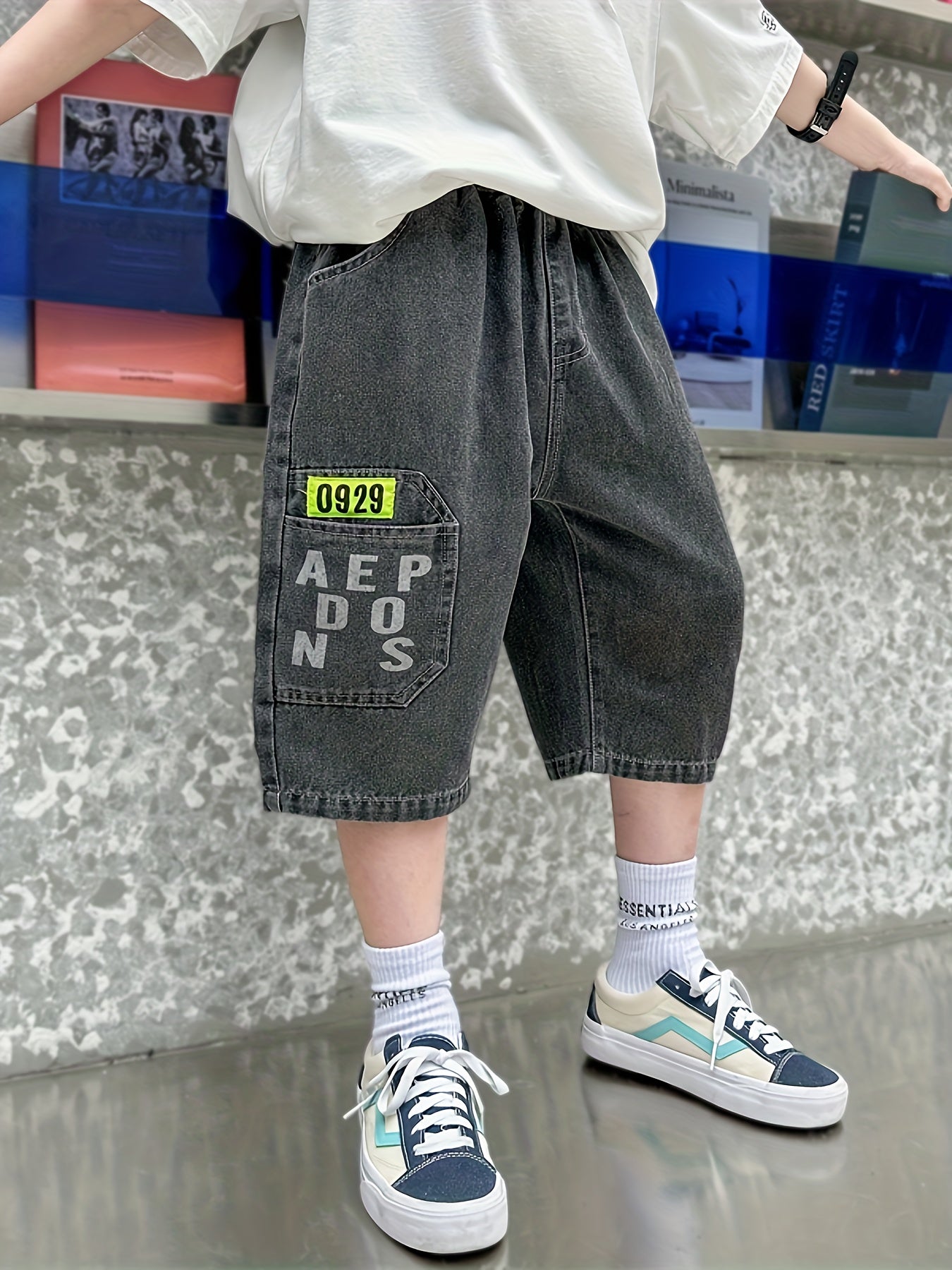 Boys Denim Jeans Cropped Pants with Pockets
