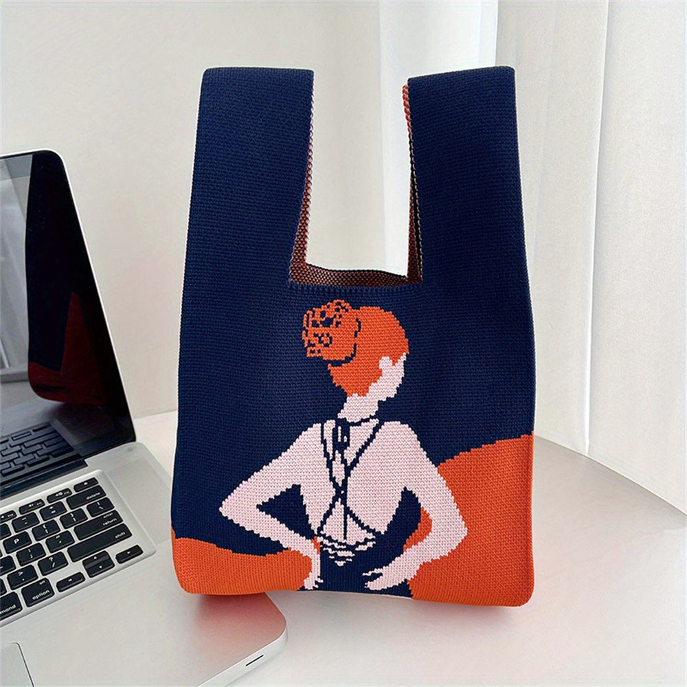 Girl Pattern Crochet Bag Women's Knitted Fabric Wrist Bag