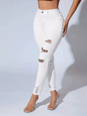 Stretch High-Waist Skinny Jeans Ripped Distressed Ankle-length Denim Pants