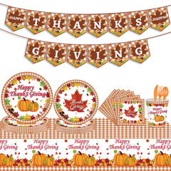 Thanksgiving Checkered Maple Leaf Tablecloth Happy Thanksgiving Pumpkin Supplies