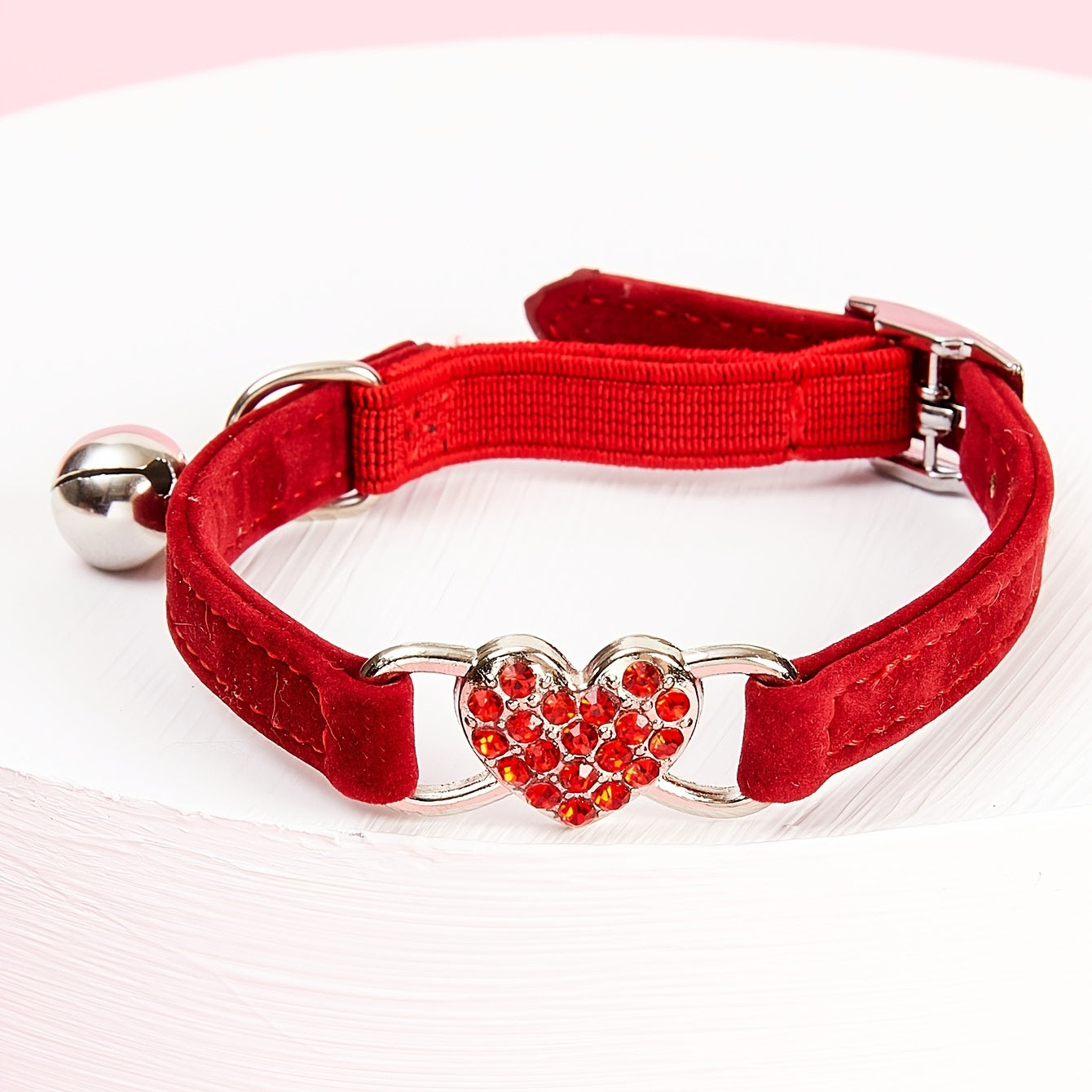 Stylish Rhinestone Heart Pet Collar with Bell - Safe and Adorable Accessory