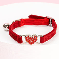 Stylish Rhinestone Heart Pet Collar with Bell - Safe and Adorable Accessory