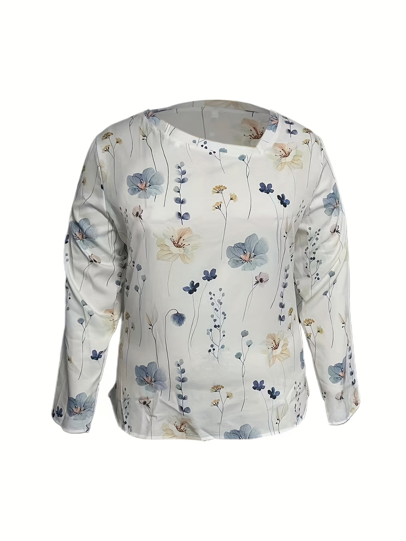 Floral Print Irregular Neck Stretch Blouse