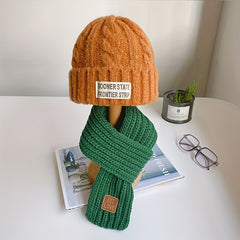 Baby Hat Scarf Set Thick Warm Knit Woolen Hat for Boys and Girls