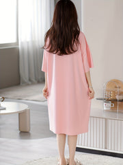 Rainbow Print Pullover Pajama Dress Mid Sleeve Nightgown