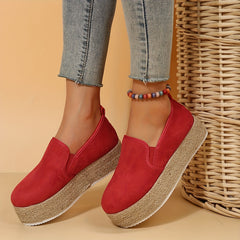 Women's Solid Platform Loafers Slip On Low Top Thick Sole Shoes