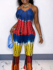 Tie Dye Cami Jumpsuit Round Neck Slight Stretch
