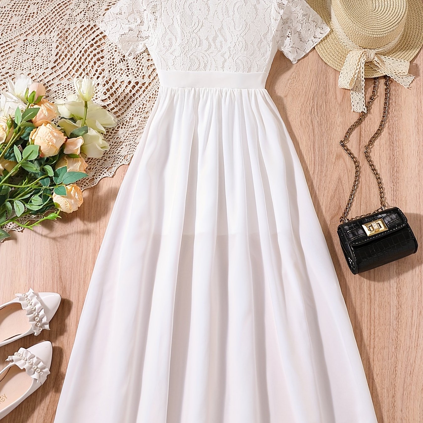 Girls Lace Dress Short Sleeve Holiday Summer