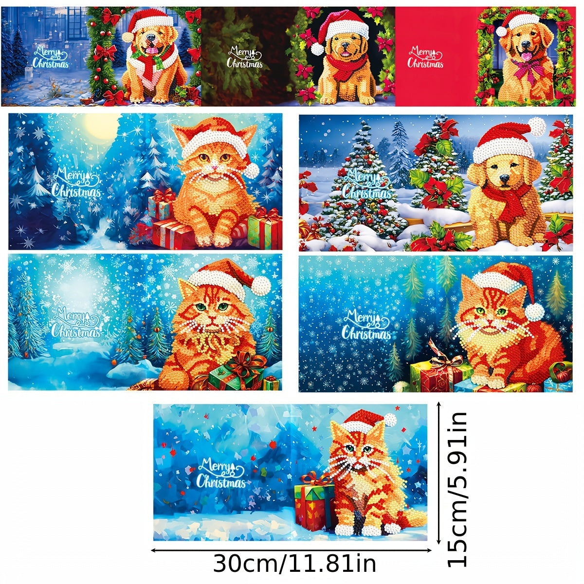 8pcs DIY Diamond Painting Greeting Card Christmas Holiday Handcraft