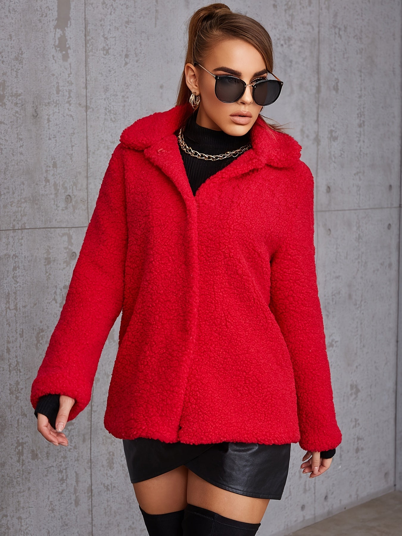 Solid Fleece Coat Casual Winter Warm Outerwear Women's Clothing