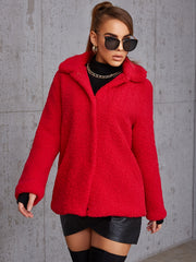 Solid Fleece Coat Casual Winter Warm Outerwear Women's Clothing
