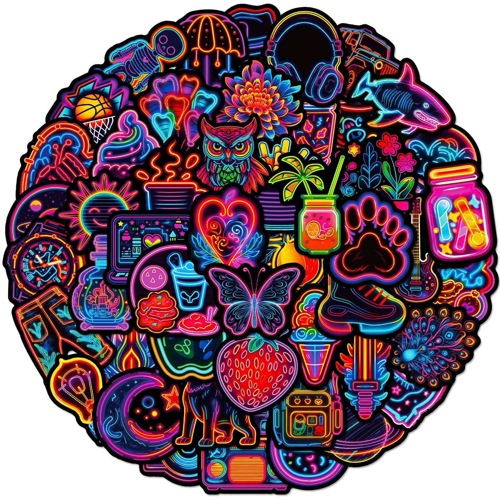 50pcs Neon Light Graffiti Stickers Creative Style Stickers For Adults