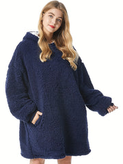 Solid Long Sleeve Hooded Robe Soft Teddy Fleece Blanket