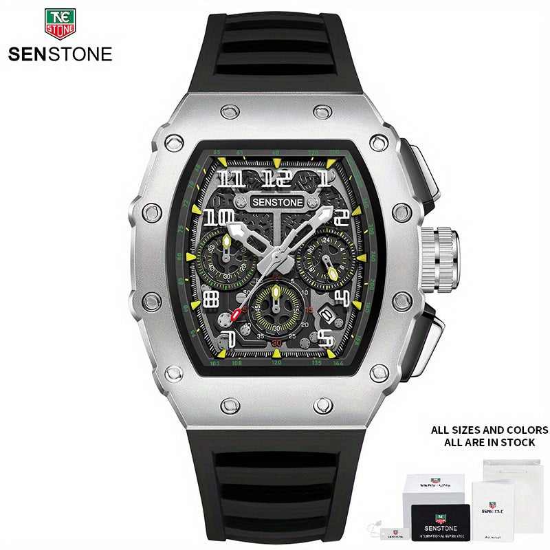 SENSTONE Men's Watch Waterproof Stainless Steel Square Tonneau Watch