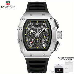SENSTONE Men's Watch Waterproof Stainless Steel Square Tonneau Watch