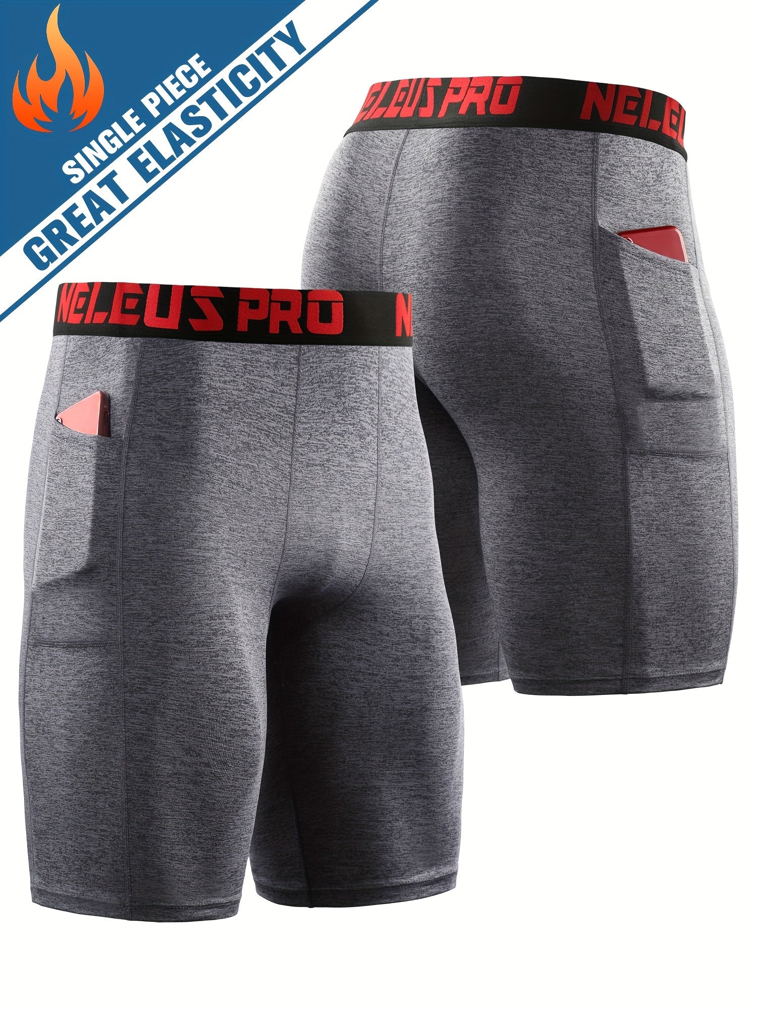 Men's Letter Print Compression Shorts With Pocket Athletic Base Layer