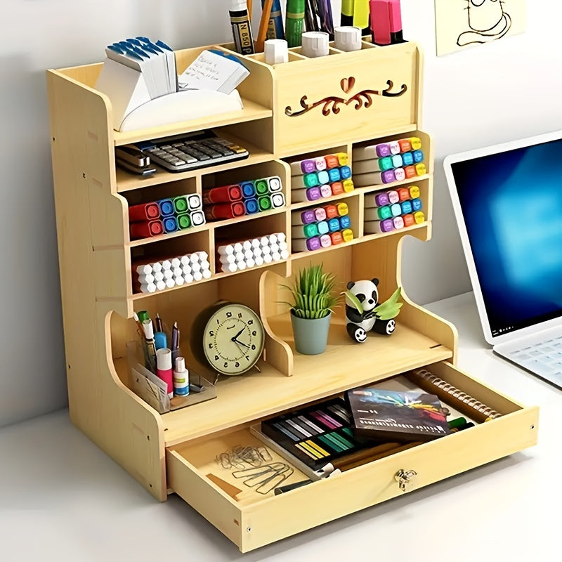 Wooden Desktop Storage Box Desk Drawer Style Rack