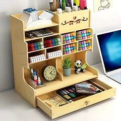 Wooden Desktop Storage Box Desk Drawer Style Rack