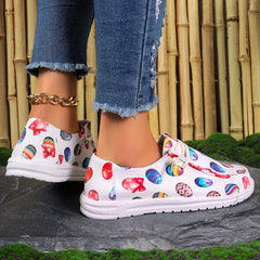Women's Easter Eggs Print Canvas Slip On Casual Walking Shoes