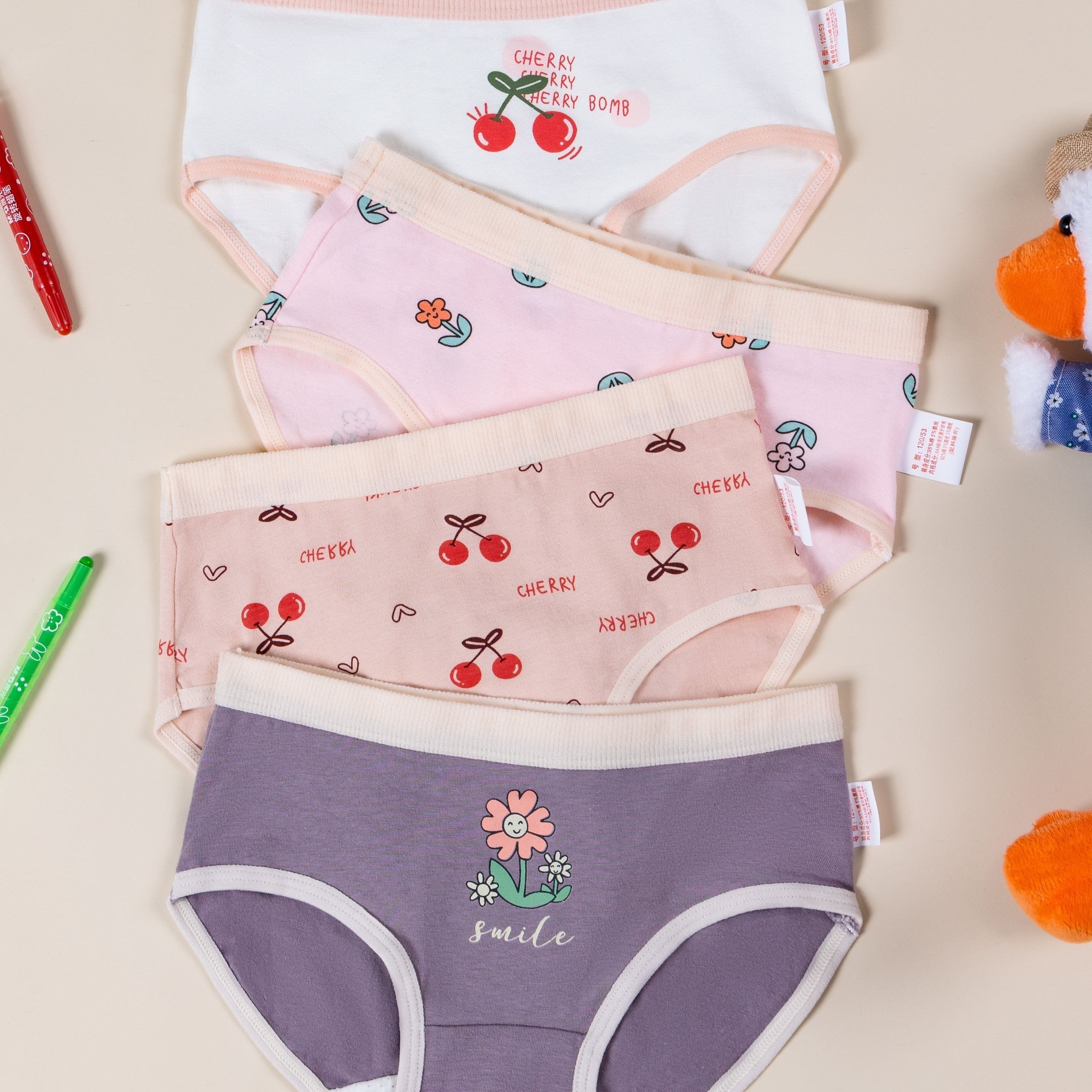 Girl's Cotton Cherry Printed Panties Small Medium Stretch Briefs