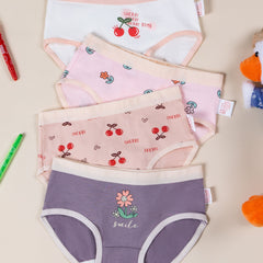 Girl's Cotton Cherry Printed Panties Small Medium Stretch Briefs