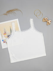 Lace Patchwork Cami Crop Top Ribbed Tank Top