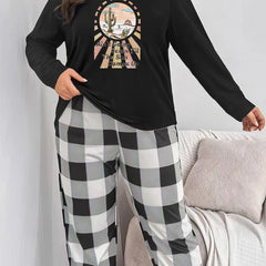 Desert Scenery Tee & Plaid Pants Lounge Set - Plus Size