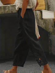 Lace Drawstring Waist Pants Solid Loose Casual Pants