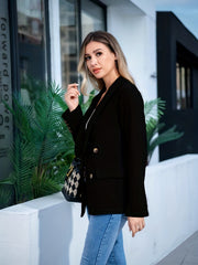 Solid Button Front Blazer Casual Long Sleeve Work Office Outerwear