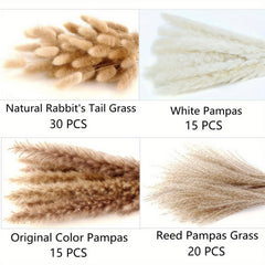80pcs Dried Pampas Grass Decor with Bunny Tails