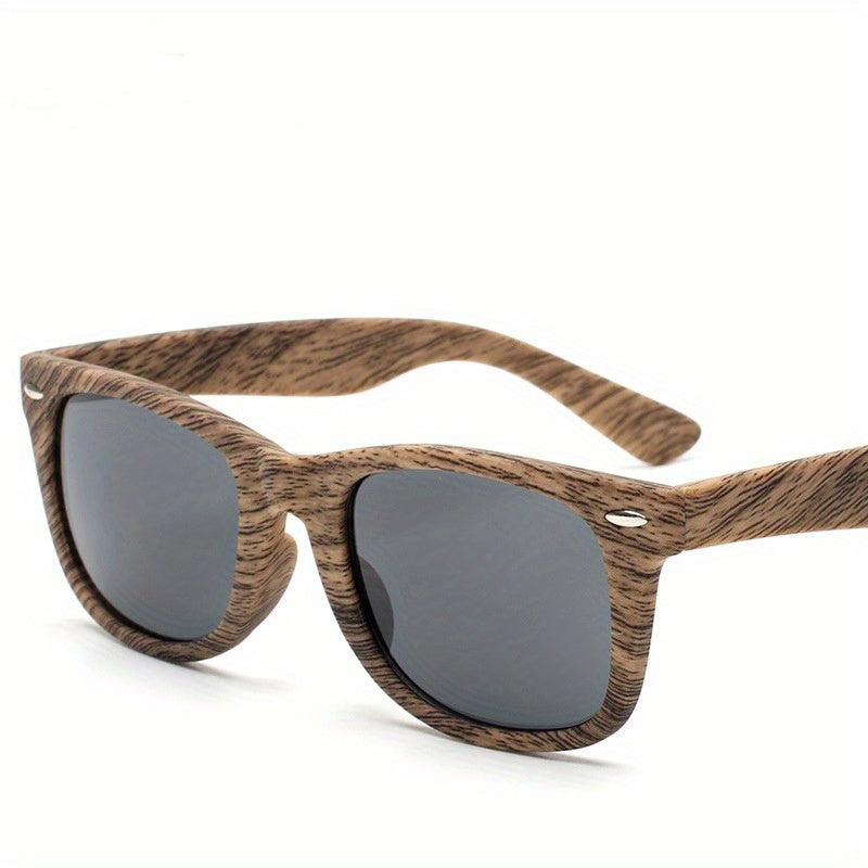 Wood Grain Sunglasses Square Mirrored UV400 Sun Shades for Driving