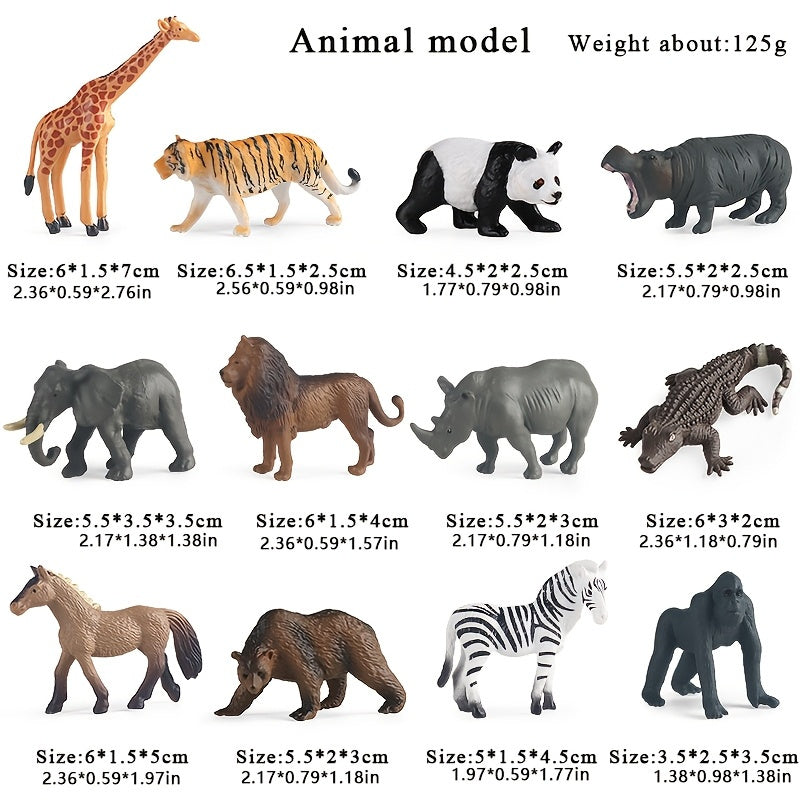 24pcs Animal PVC Figurines Set Jungle Safari Playset Tiger Lion Elephant Giraffe