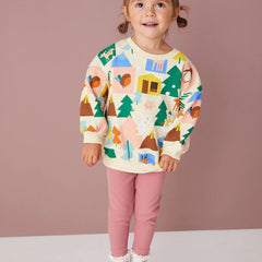 Snowman Girl's 2pcs Sweatshirt & Leggings Set Pine Print Top Christmas Style