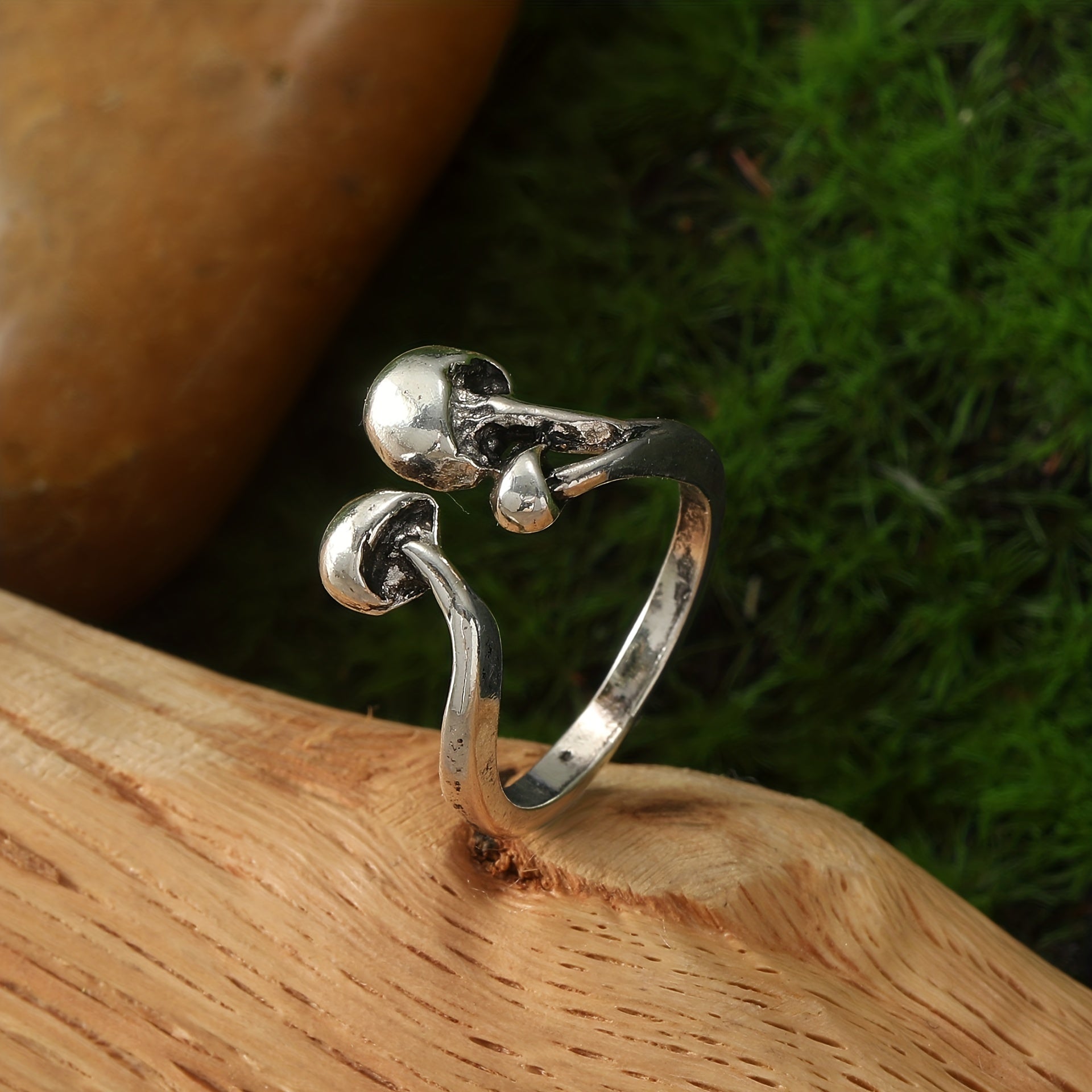 Vintage Mushroom Ring Silver Plated Adjustable Jewelry