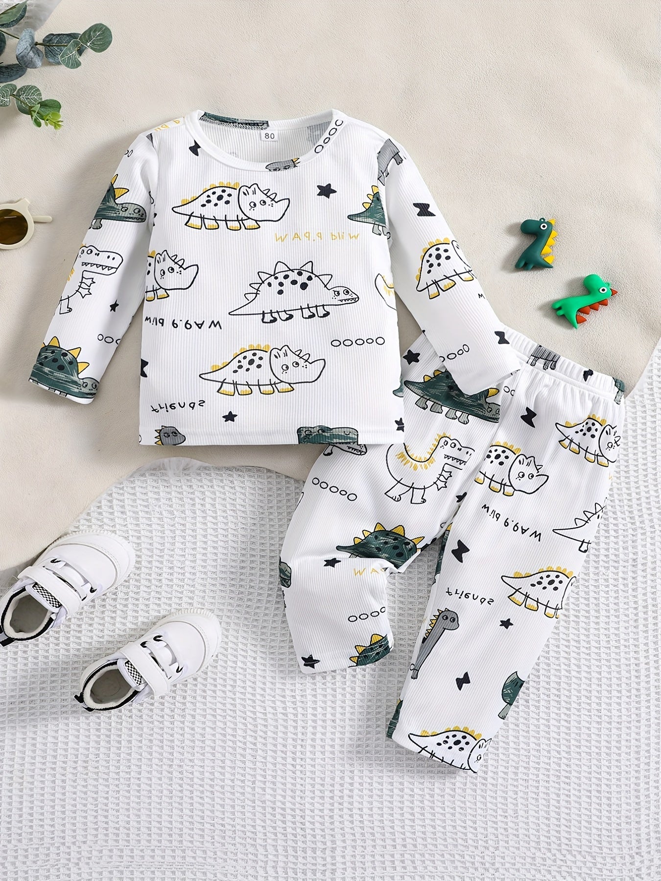 Baby Dinosaur Print Casual Outfit Set