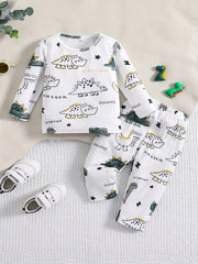 Baby Dinosaur Print Casual Outfit Set