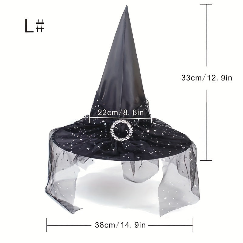 Halloween Witch Hat Decorative Mesh Pumpkin Print Magician Pointed Wizard Hat