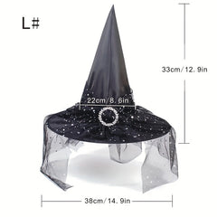 Halloween Witch Hat Decorative Mesh Pumpkin Print Magician Pointed Wizard Hat